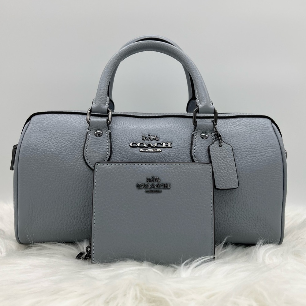 Coach Rowan Long Satchel + Matching Wallet Grey Blue RARE SET NWT
